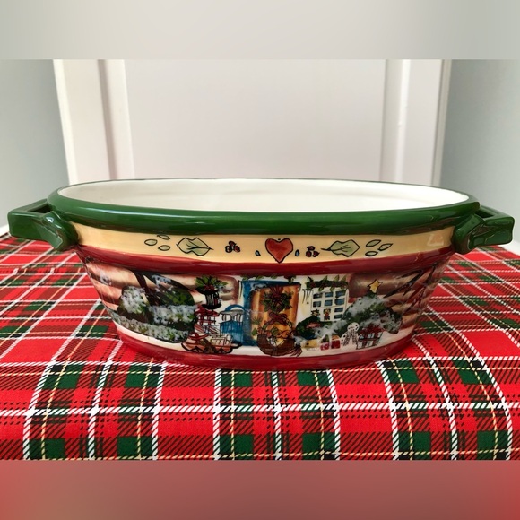 Vintage Ceramic Christmas Deep Baking Dish with Handles - Picture 1 of 7